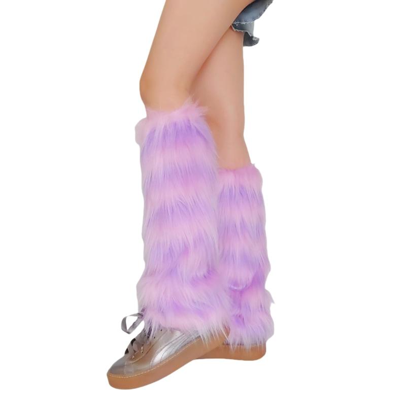 [MQFHDTNF] レッグウォーマー ファー ルーズソックス フェイクファー ふわふわ もこもこ レッグカバー 足首ウォーマー レディース 靴下 おしゃれ Y2Kファッション ダンス衣装 レインボー 花柄