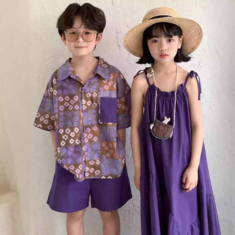 ワンピース キッズ 春秋 男女兼用 子供服 韓国風 格子柄 吊りスカート ノースリーブ ブラウス セットアップ 綿 100 普段着 かわいい