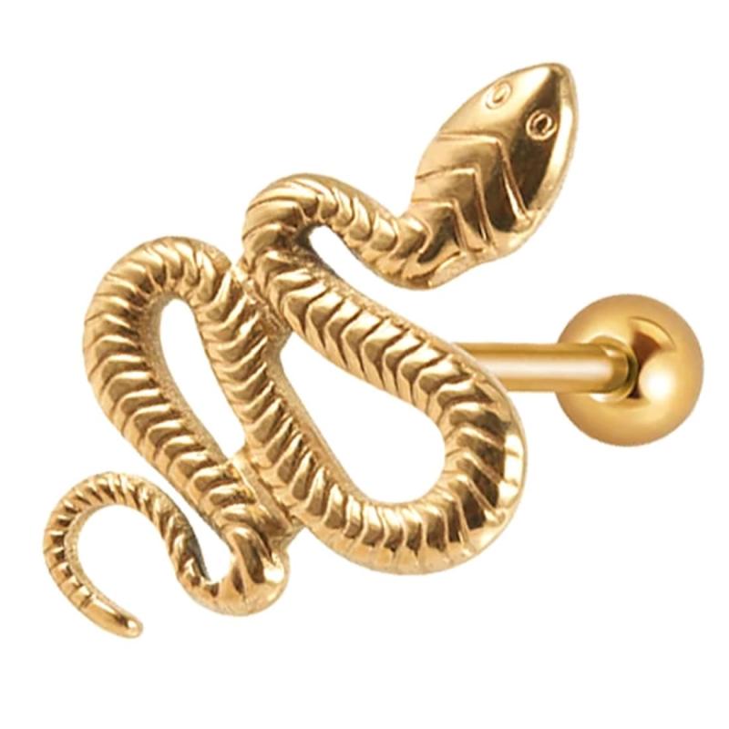 [グリーンピアッシング] ビッグスネークストレートバーベル ボディピアス 14G 14ゲージ リップ 舌ピアス 軟骨 ヘリックス ステンレス 蛇 BB757