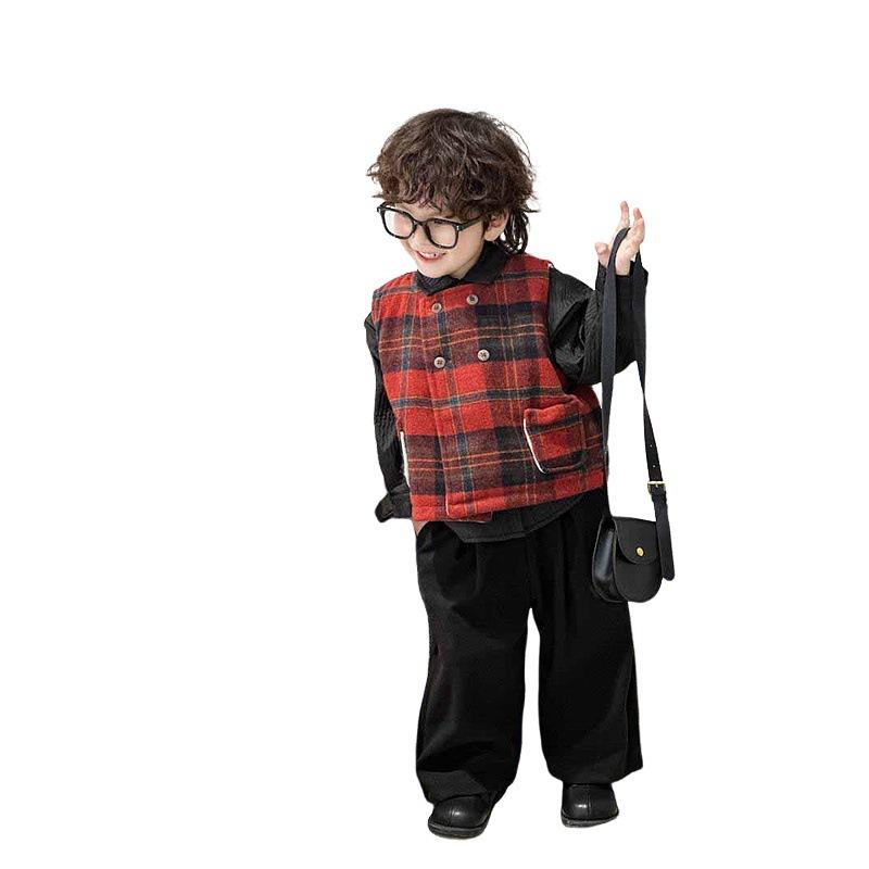 キッズ 男の子 シャツ チェック柄 ベスト セットアップ 裏起毛 2点セット 子供服 普段着 長袖 3歳 4歳 5歳 6歳 7歳 8歳 100cm 110cm 120cm 130cm 140cm