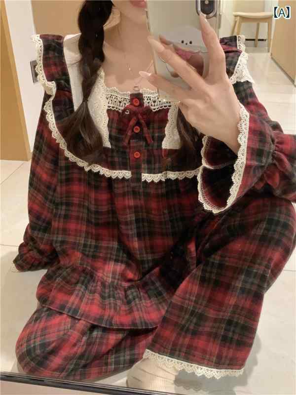 パジャマ レディース メンズ 格子柄 レース ...の紹介画像2