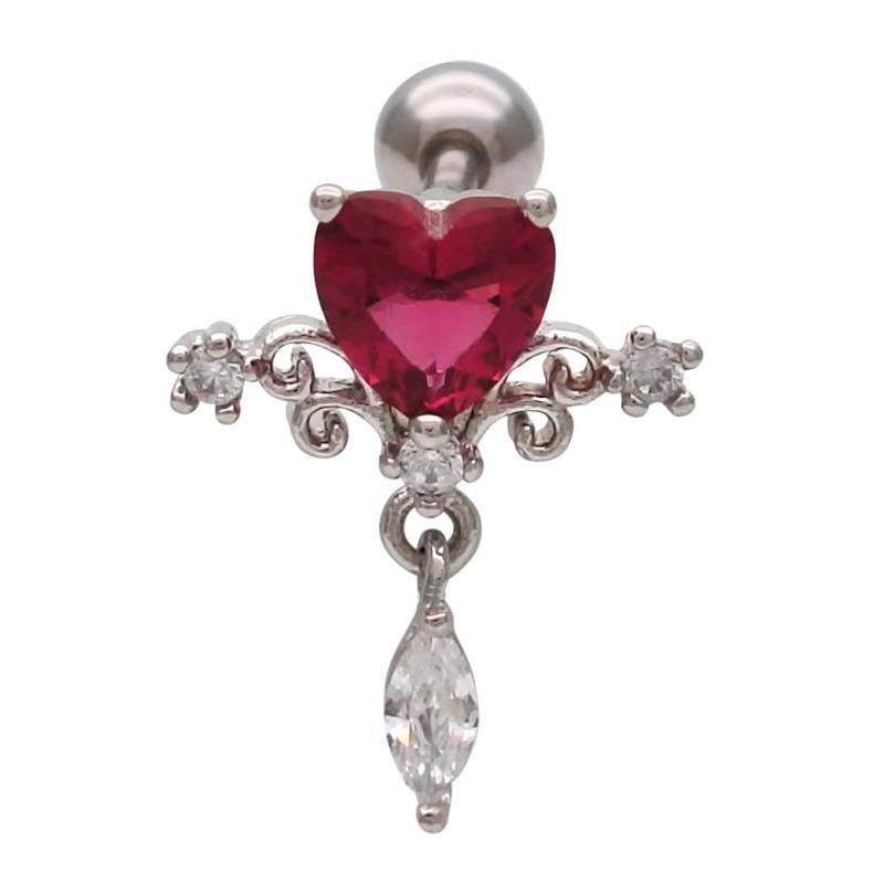 スパイシーリップス 14G 16G サージカルステンレス ボディピアス 軟骨ピアス キュービックジルコニア ピンク 大人可愛い PINK ハート へリックス 0674