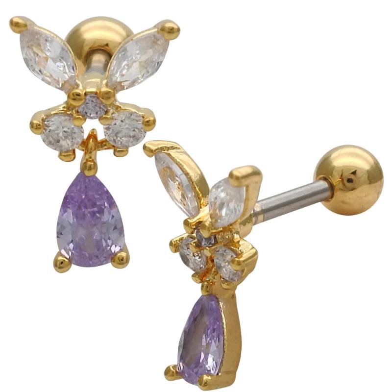 スパイシーリップス 14G 16G サージカルステンレス ボディピアス 軟骨ピアス キュービックジルコニア バタフライ ジュエル 蝶々 butterfly へリックス 0679