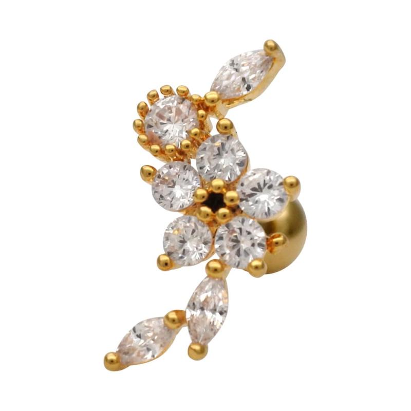 スパイシーリップス 14G 16G サージカルステンレス ボディピアス 軟骨ピアス 細なデザインが大人可愛いフラワー リーフ デザイン 花 flower キュービックジルコニア へリックス 0286