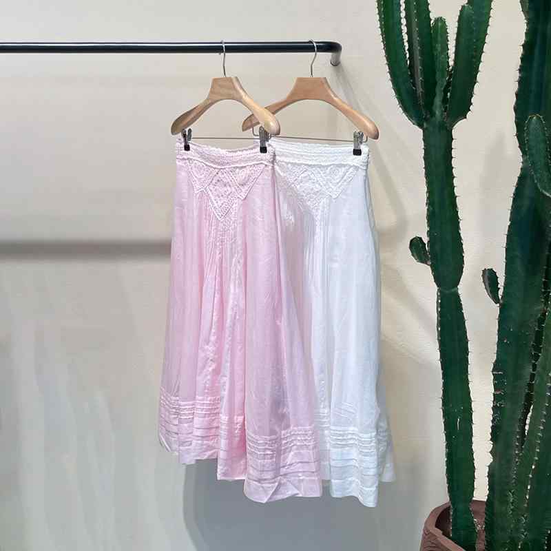 スカート レディース 春夏 レース 刺繍 ハイウエスト ミモレ丈 Aライン ピンク系 ...