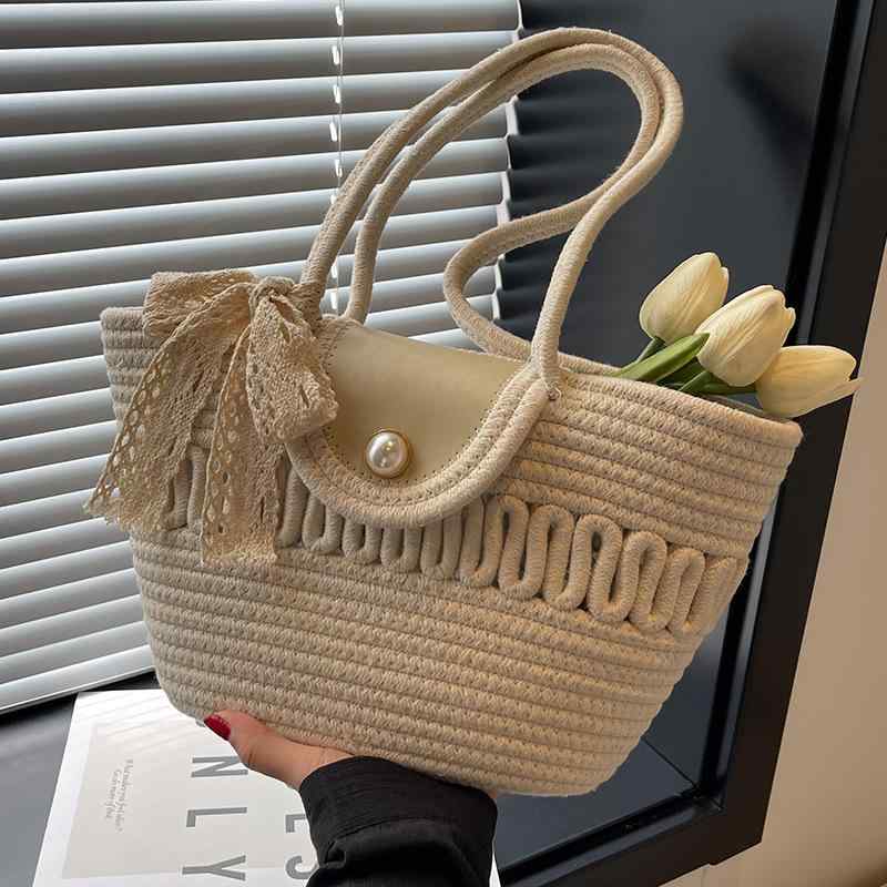 Handbag Type - かごバッグ レディース ハンドバッグ 春夏 小さめ 手編み 麦わら風 ビーチ リゾート ガーリー フェミニン ナチュラル