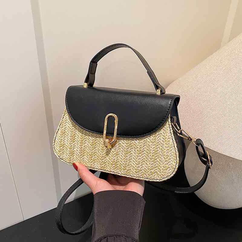 Handbag Type - かごバッグ レディース 春夏 ハンドバッグ ショルダーバッグ 草編み 撞色 海辺 ビーチ リゾート カジュアル シンプル