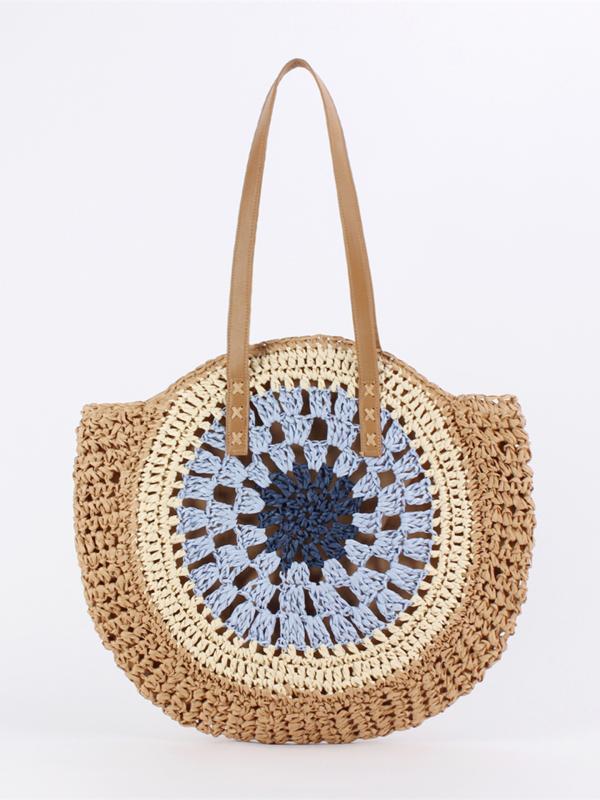 Tote Bag Type - かごバッグ レディース 海辺 ビーチ リゾート サマーバッグ ラウンドバッグ 編み込み 大容量 ブラック ブルー グリーン ブラウン 普段使い