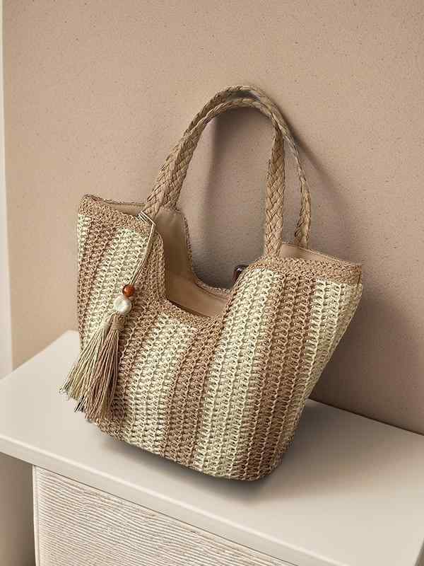 Straw Bags - トートバッグ レディース ショルダーバッグ 編み込み 桃皮絨 大容量 カゴバッグ ハンドバッグ 通勤 普段使い ブラック カーキ色 グリーン