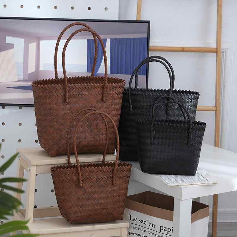 トートバッグ レディース 鞄 草編みバッグ 編み込み ハンドバッグ PUレザー 欧美風 レトロ 通勤 普段使い リゾート
