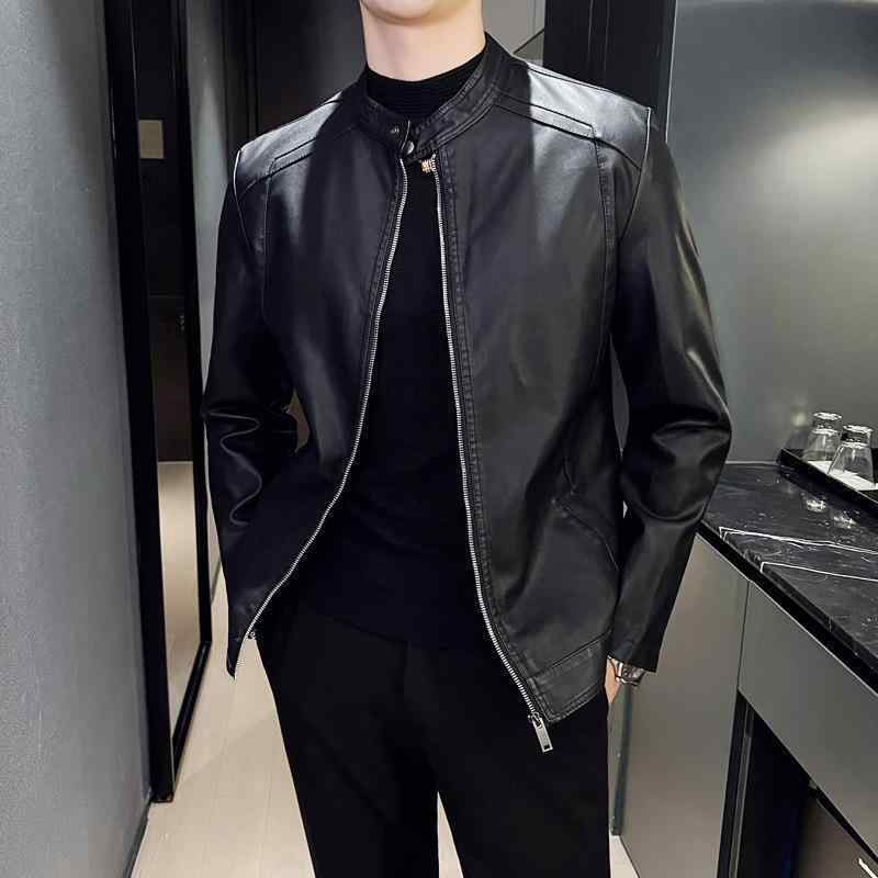 Other - メンズ ライダースジャケット 合体型 立領 ジッパー 切り返しステッチ 側ポケット 直裾 秋冬 接触冷感 PU皮 ポリエステル裏地 免燙加工 軽量 伸縮性 吸湿速乾 黒 青年 カジュアル 普段使い アウトドア