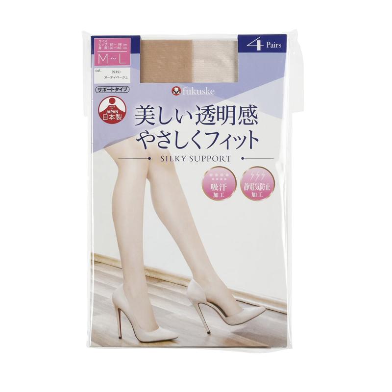 fukuske(フクスケ) ストッキング【シルキーサポート】無地 パンティストッキング 4足組 交編 つま先補強 吸汗加工 静電気防止 福助レディース