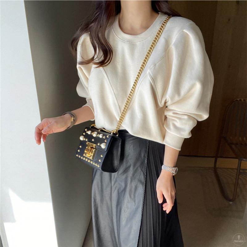 スウェット レディース 春秋 長袖 丸首 プルオーバー ゆったり 厚手 コットン 無地 トップス 女性 韓国風 カジュアル ブラック オフホ..