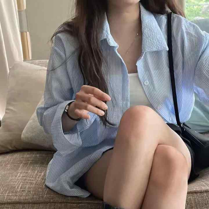 シャツ レディース 長袖 格子柄 襟付き 春夏 ポリエステル 紫外線対策 ゆったり かわいい 中 длинный丈 ピンク系 ブルー