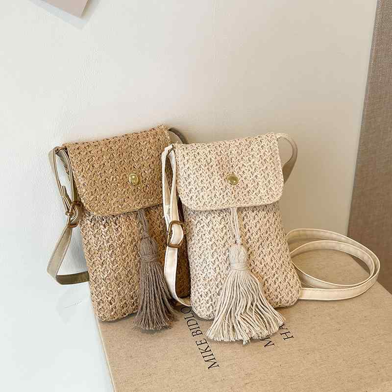 Tote Bag Type - スマホショルダーバッグ レディース かわいい 斜めがけ 2way 携帯電話財布 鞄 かばん カバン 草編み 斜め掛け 肩掛け ストラップ 旅行用 デート アウトドア 春夏