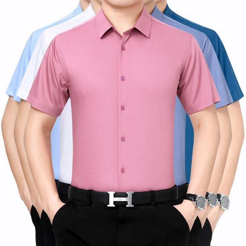 シャツ 男性用 桑蚕丝 シルク 100% 長袖 トップス 形態安定 ビジネス カジュアル 普段使い 40代 50代 60代 ブルー ピンク系 ホワイト グレー