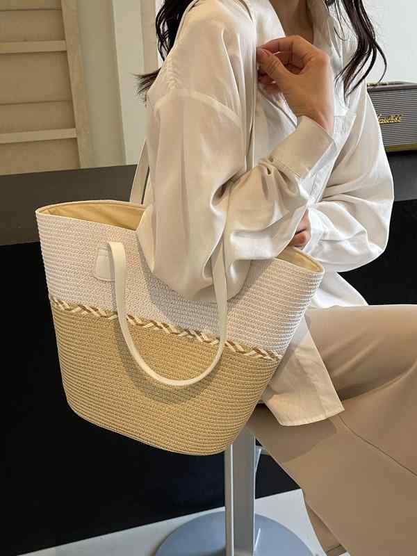 Handbag Type - かごバッグ レディース トートバッグ ビーチバッグ ショルダーバッグ 草編み 大容量 旅行用 肩掛け 手提げ 白 ホワイト