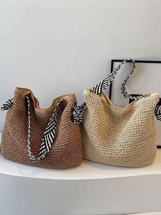 Handbag Type - トートバッグ レディース 手編み 紙 籠バッグ かごバッグ 普段使い 通勤 旅行 リゾート 街頭スタイル 縦型 スクエア 鞄 カバン 浅棕色 米白色