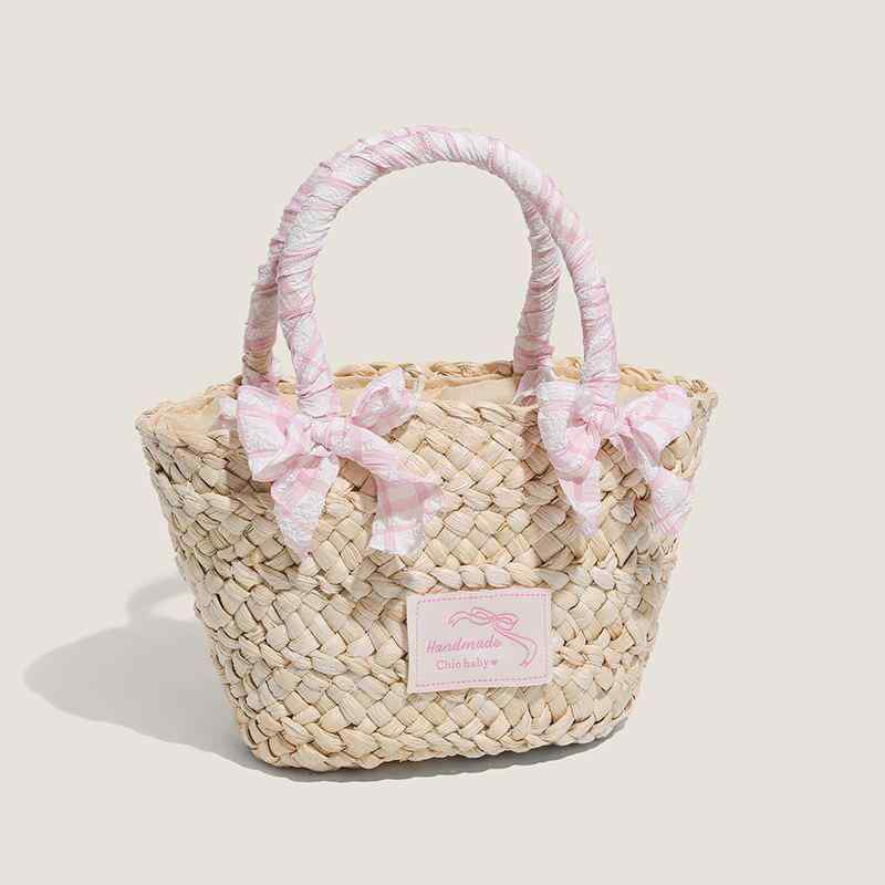 Handbag Type - かごバッグ レディース ロリータ 草編みバッグ 格子柄 レース かわいい ハンドバッグ 手編み 森ガール バケットバッグ カジュアル 旅行