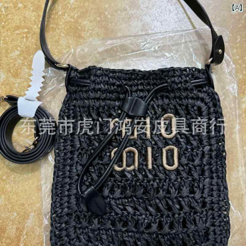 かごバッグ 福袋 スマホポーチ 手提げ 街頭 かわいい 編み込み リゾート 黒 杏色