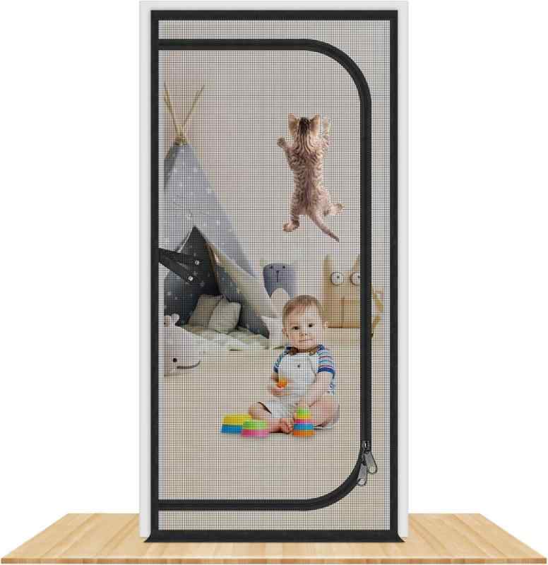 siawadeky ペットゲート 網戸型 ドア用網戸 犬 猫 赤ちゃん 脱走防止 侵入/飛び出し防止 通気 メッシュ 換気対策 虫よけ 防蚊 防虫 マジックテープ取付 貼るタイプ 穴あけ不要 取付簡単 庭 室内