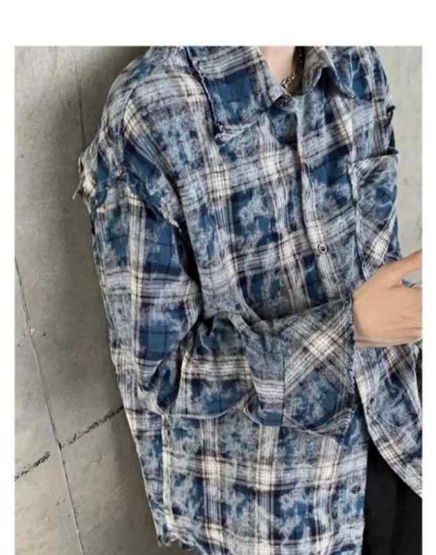 シャツ 男性用 長袖 タータンチェック柄 ネルシャツ風 ゆったり 厚手 秋冬 普段使い 部屋着 トップス ブルー ブラック ポリエステル