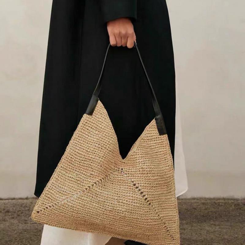 Tote Bag Type - トートバッグ レディース 草編み カゴバッグ ビーチバッグ ショルダーバッグ 肩掛け 手提げ 大容量 軽量 旅行用 普段使い