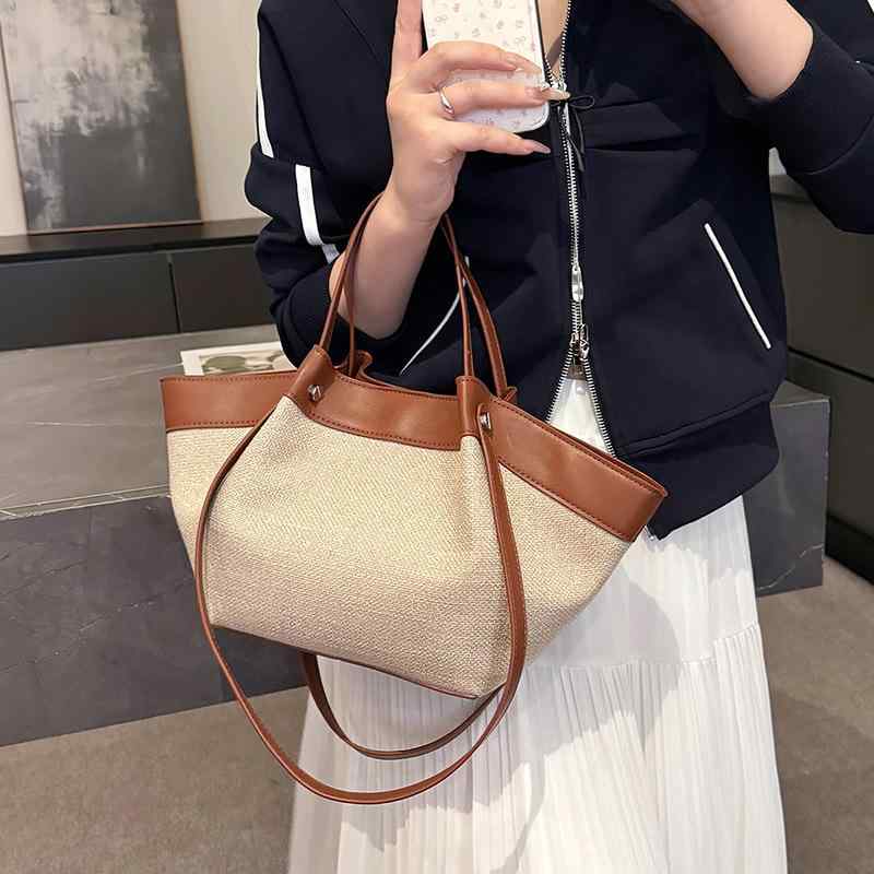 かごバッグ レディース 春夏 リゾート ハンドバッグ トートバッグ 編み込み PUレザー 切り替え 普段使い デイリーユース