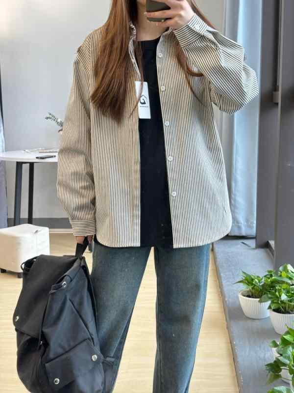 Other - シャツ メンズ 長袖 ストライプ柄 接触冷感 ポリエステル 開襟シャツ カジュアル 男性用 トップス 春秋 ブラック ブルー
