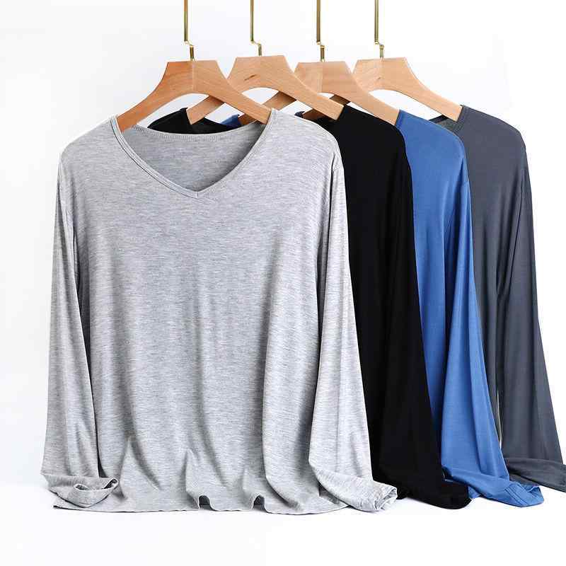 Tシャツ 男性用 無地 Vネック 長袖 インナー 部屋着 ポリエステル 伸縮性 普段使い 薄手 カットソー