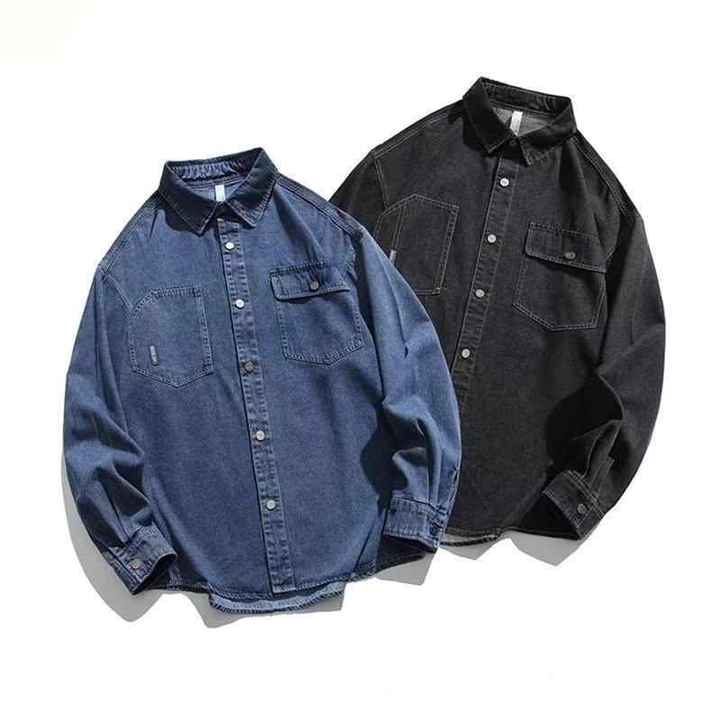 シャツ 男性用 デニムシャツ ウォッシュ加工 長袖 トップス ワークシャツ 普段使い 50%綿 秋