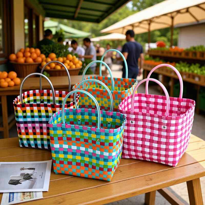 Tote Bag Type - かごバッグ レディース 手提げ 編み込み バスケット マルシェバッグ エコバッグ 買い物かご ハンドバッグ 軽量 大容量 カジュアル かわいい おしゃれ 春夏 秋冬 白 緑 黄色 ピンク系 黒