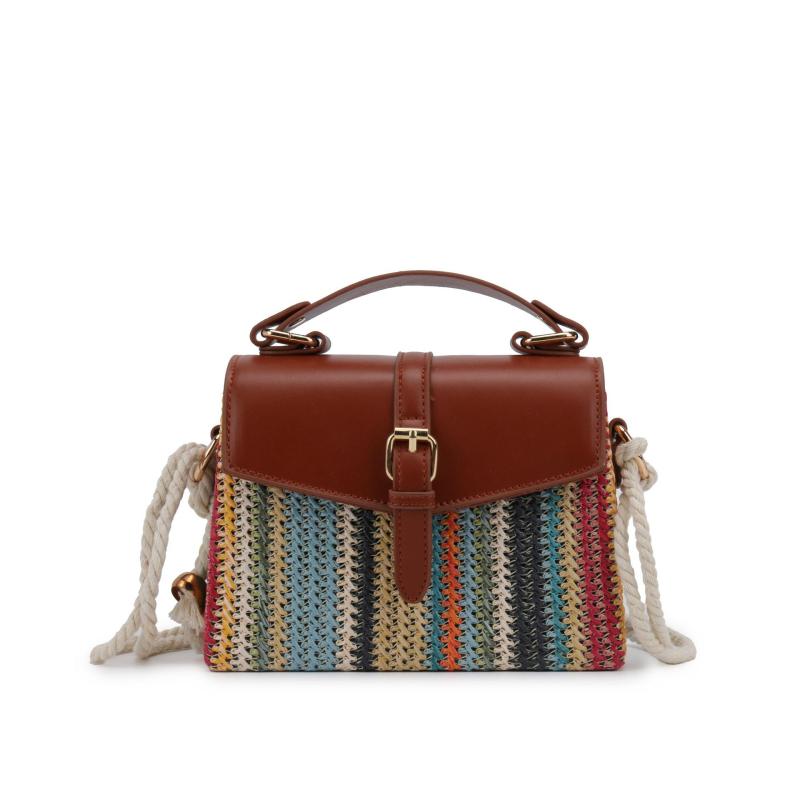 Handbag Type - かごバッグ レディース ショルダーバッグ 草編み ハンドバッグ 大容量 春夏 ブラック ホワイト ブラウン ブルー ピンク系