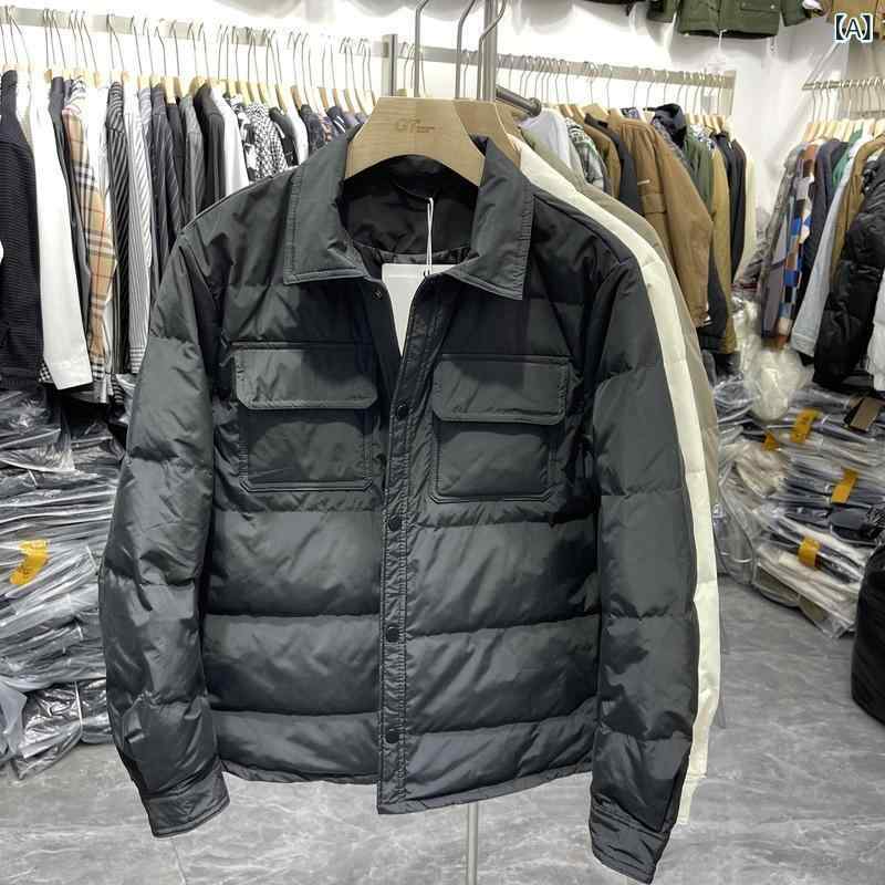 シャツ メンズ 秋冬 暖か ポリエステル 立ち襟 スリムフィット 長袖 ジャケット アウター ブラック 姜黄色