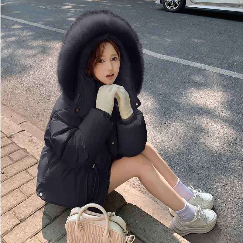 ダウンジャケット レディース 大きいサイズ フォックスファー ミドル丈 リアルファー アウター 米白 淡ピンク 淡青 卡其緑 黒 防寒 あったか 秋冬