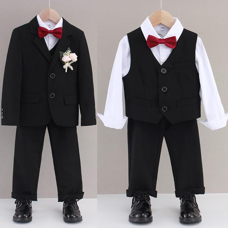 キッズ フォーマルスーツ 男の子 子供用 タキシード 5点セット (ジャケット パンツ ベスト シャツ 蝶ネクタイ) 結婚式 発表会 演奏会 入学式 卒業式 春秋冬 上下セット 90 100 110 120 130 140 150 160 170cm