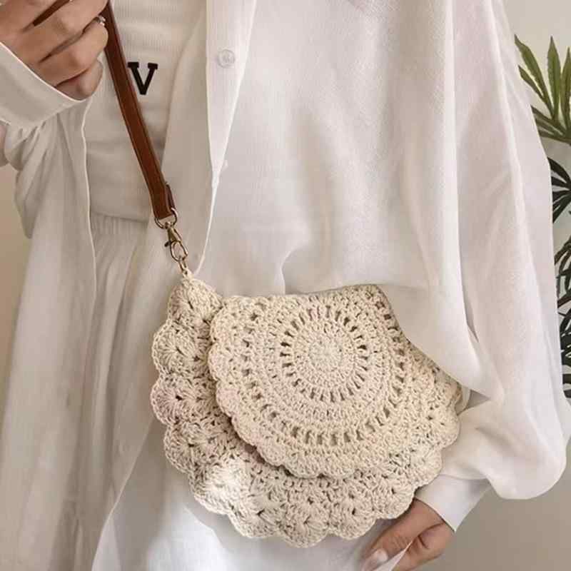 Tote Bag Type - かごバッグ レディース 草編み ショルダーバッグ ビーチ リゾート サマーバッグ 斜めがけ 鞄 コットン かわいい ナチュラル ハンドバッグ 通勤 普段使い 春夏