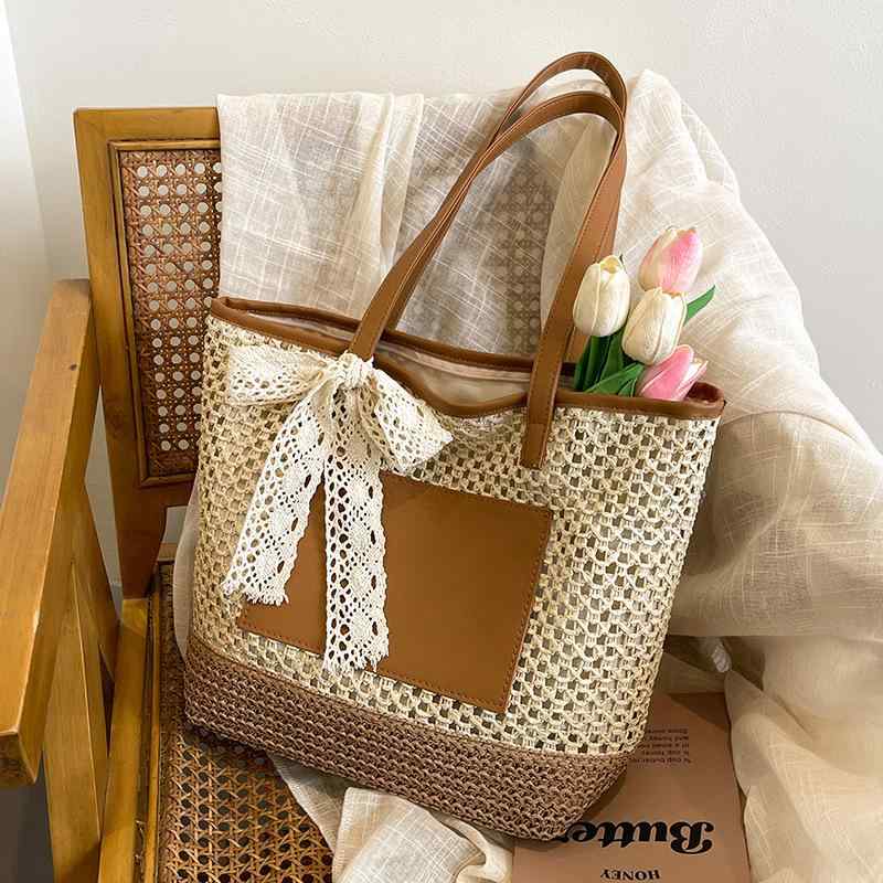 手提包型 - かごバッグ レディース 女性用 2way 大容量 トートバッグ ショルダーバッグ 肩掛け 手編み 草編み リゾート 普段使い お出かけ 旅行 春夏