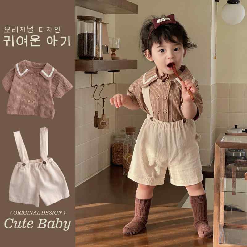 ベビー服 短袖シャツ ストライプ柄 サロペット 2点セット 綿100％ 男の子 乳幼児 幼児 73CM 80cm 90cm 100cm 韓国風