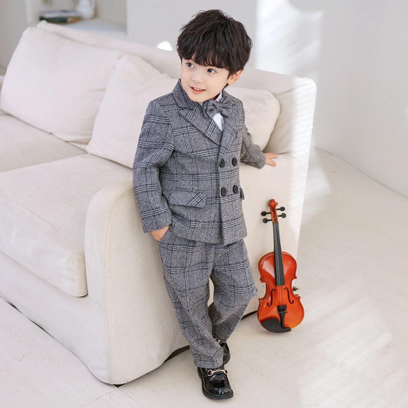 子供用スーツ 男の子 フォーマル チェック柄 ジャケット セットアップ 4点セット 秋冬物 入園式 卒園式 発表会 結婚式 演奏会 七五三 おしゃれ かわいい 英国風