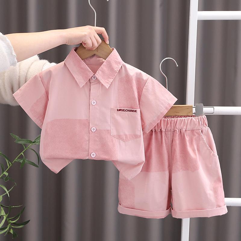 キッズ 夏服 男の子 半袖シャツ ショートパンツ 上下セット 子供服 薄手 かわいい 普段着 ベビー 幼児 ピンク系 綿