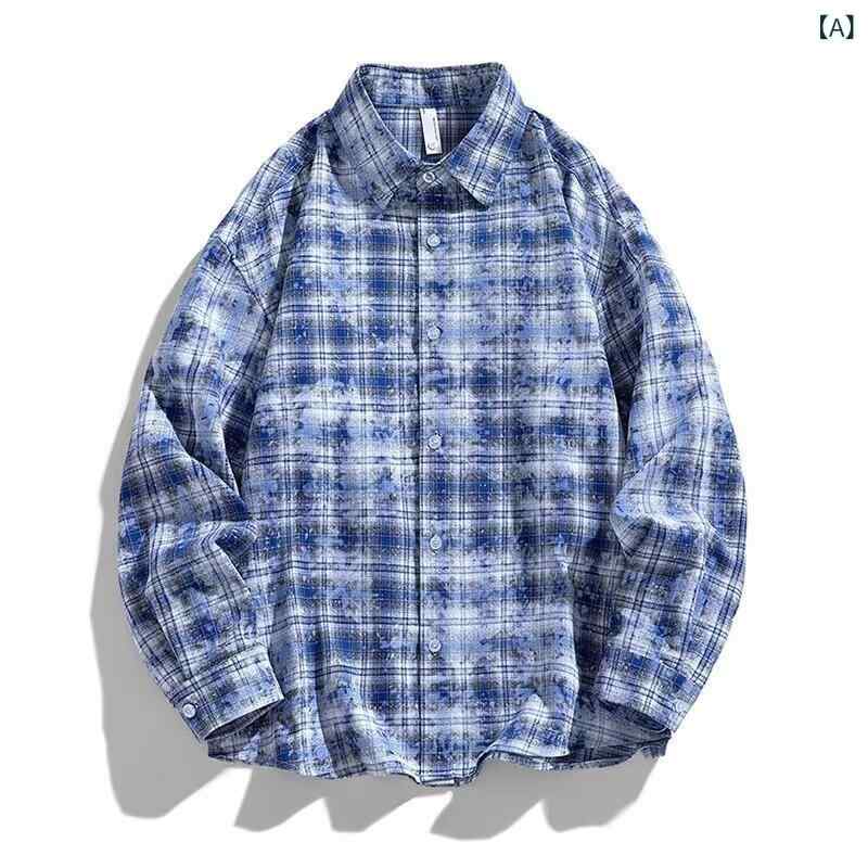 シャツ 男女兼用 格子柄 ネルシャツ 長袖 ポリエステル 普段使い リラックス ルーズフィット ブルー M L XL XXL XXXL 春 2