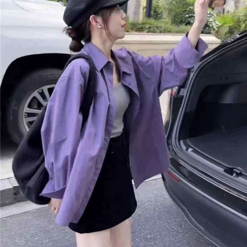 Other - シャツ レディース 長袖シャツ 紫色 ポリエステル 襟付き トップス ブラウス ゆったり 通勤 オフィス カジュアル きれいめ 上品 エレガント オフィスカジュアル