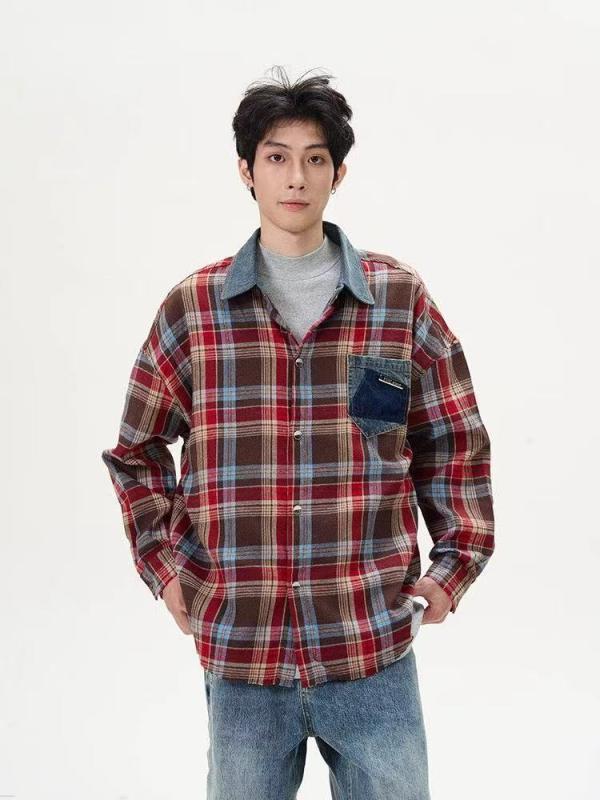 シャツ メンズ 春秋 格子柄 コットン カジュアルシャツ レトロ ビッグシルエット オーバーサイズ 長袖 トップス 羽織り