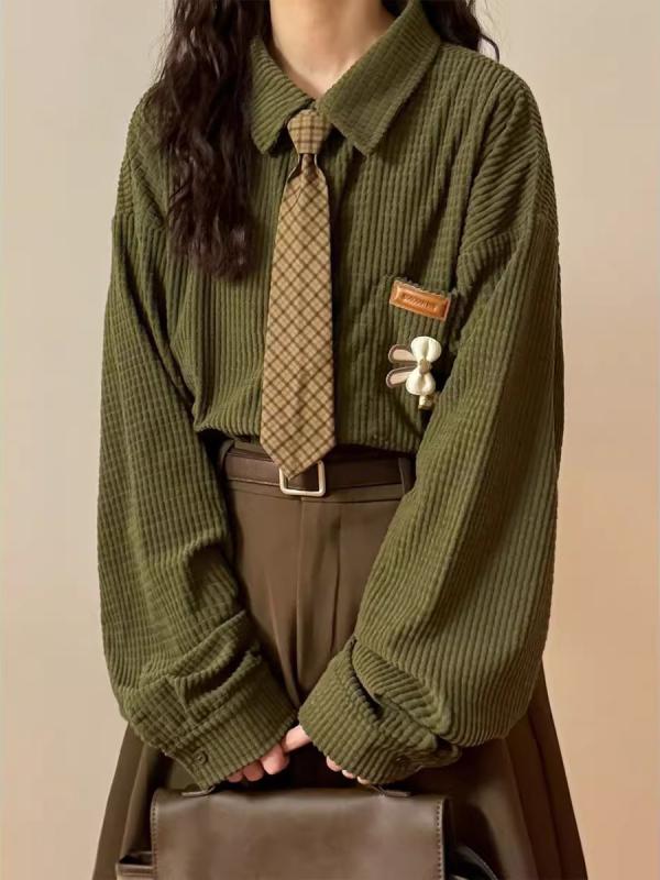 シャツ 男性用 長袖 レトロ ゆるふわ系 トップス 無地 ワッフル織 襟付き ポリエステル 春秋