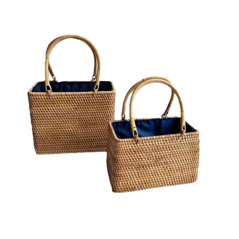 Tote Bag Type - かごバッグ レディース ハンドバッグ 藤編み 手提げ 鞄 リゾート 手工芸品 茶道具収納 昭和レトロ 田園風 楕円 白藤 半円 籠 巾着 草編み オープンポケット