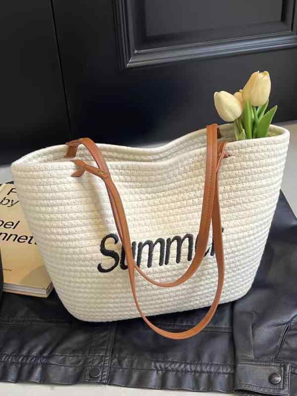 Handbag Type - かごバッグ レディース 水桶型 トートバッグ 大容量 普段使い 通勤用 ショッピングバッグ 肩掛け 編み込み ベージュ系 ブルー系