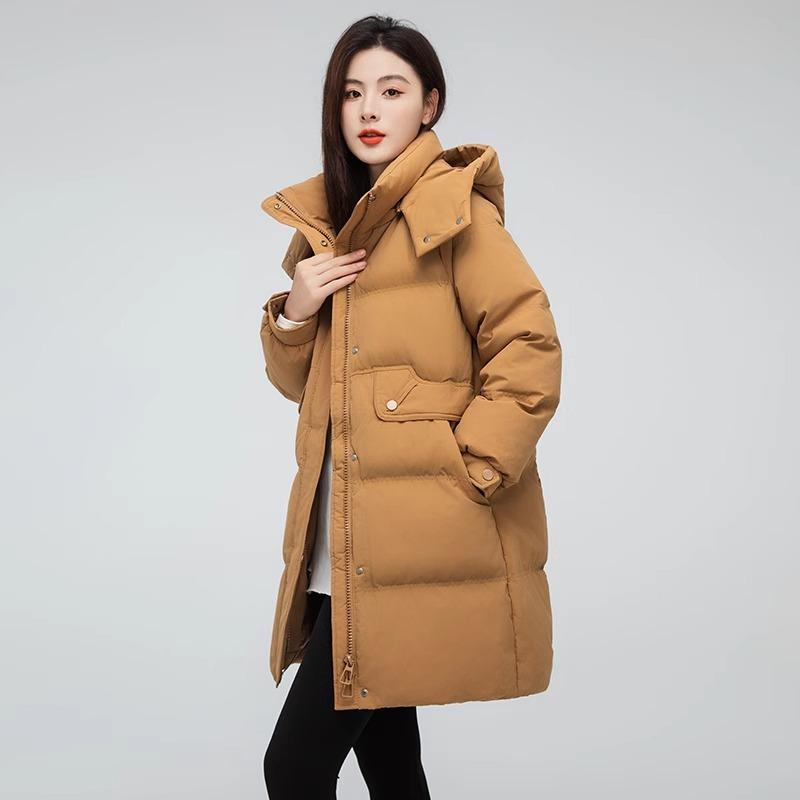 ダウンジャケット レディース 中綿入り ゆったりめ ロング丈 秋冬 防寒 あったか 暖かい かわいい おしゃれ アウター ジャンパー 上着 軽量 大きいサイズ カフェ色 カーキ ブラック オフホワイト ブルー