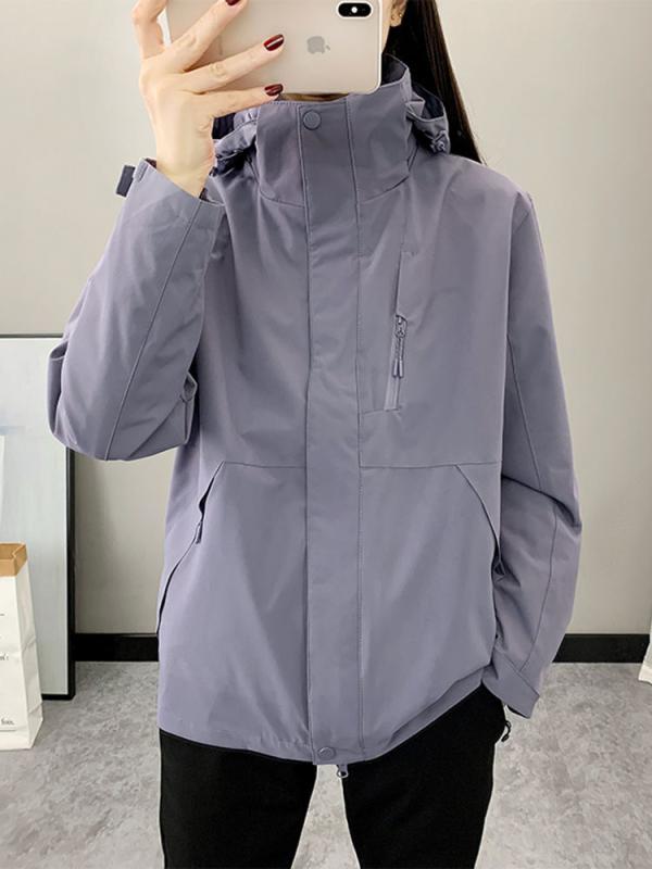 三合一 防水 登山 ジャケット フード付き 男女兼用 秋冬 アウトドア コート 透気性 防風 保暖 涤纶素材 切り替えデザイン 脱着可能 軽量 機能性 ユニセックス トレッキング ハイキング ウィンタースポーツ ランニング サイクリング ユニセックス 広