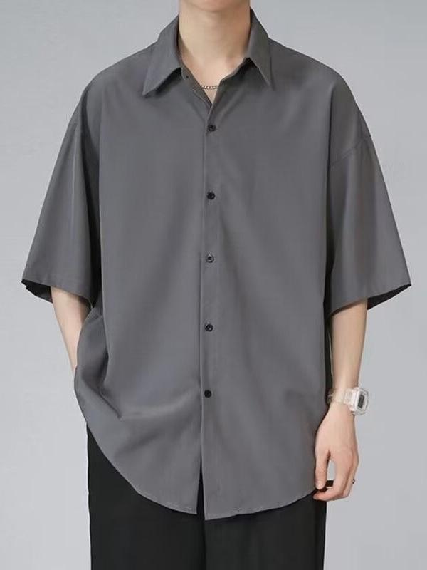 シャツ 男性用 春秋 接触冷感 ポリエステル 五分袖 トップス カジュアル ブラック グレー ホワイト ライトブルー